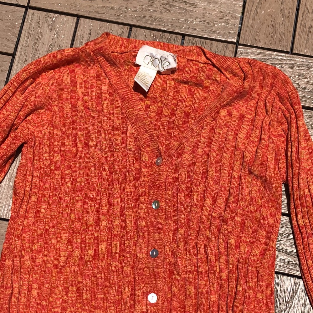 Cache Y2k Orange Button Down Knitted Cardigan - image 7